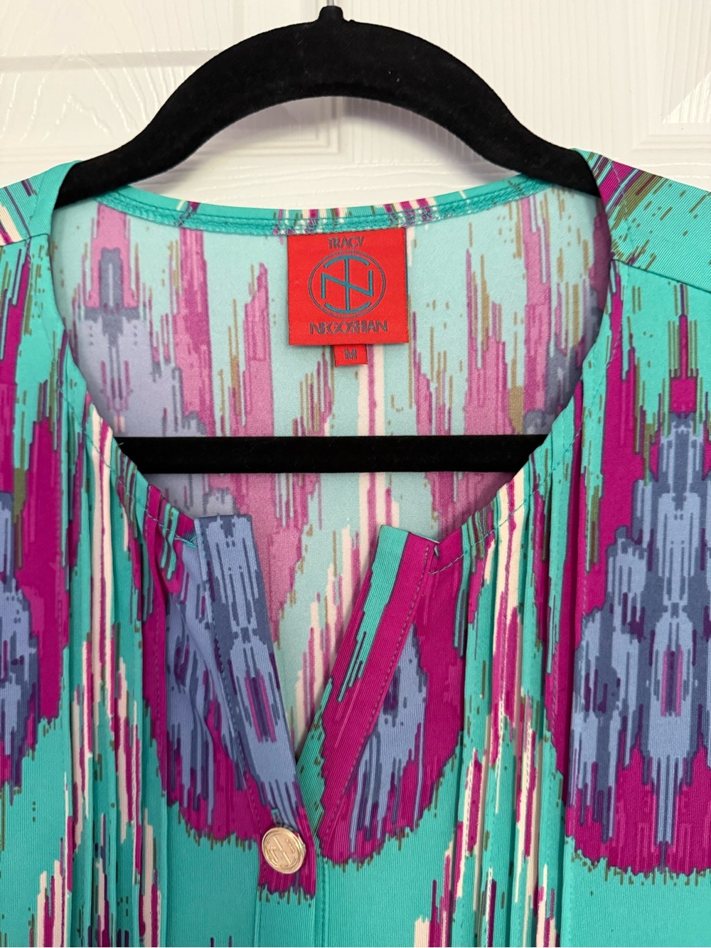 Tracy Negoshian Teal & Magenta Printed Dress